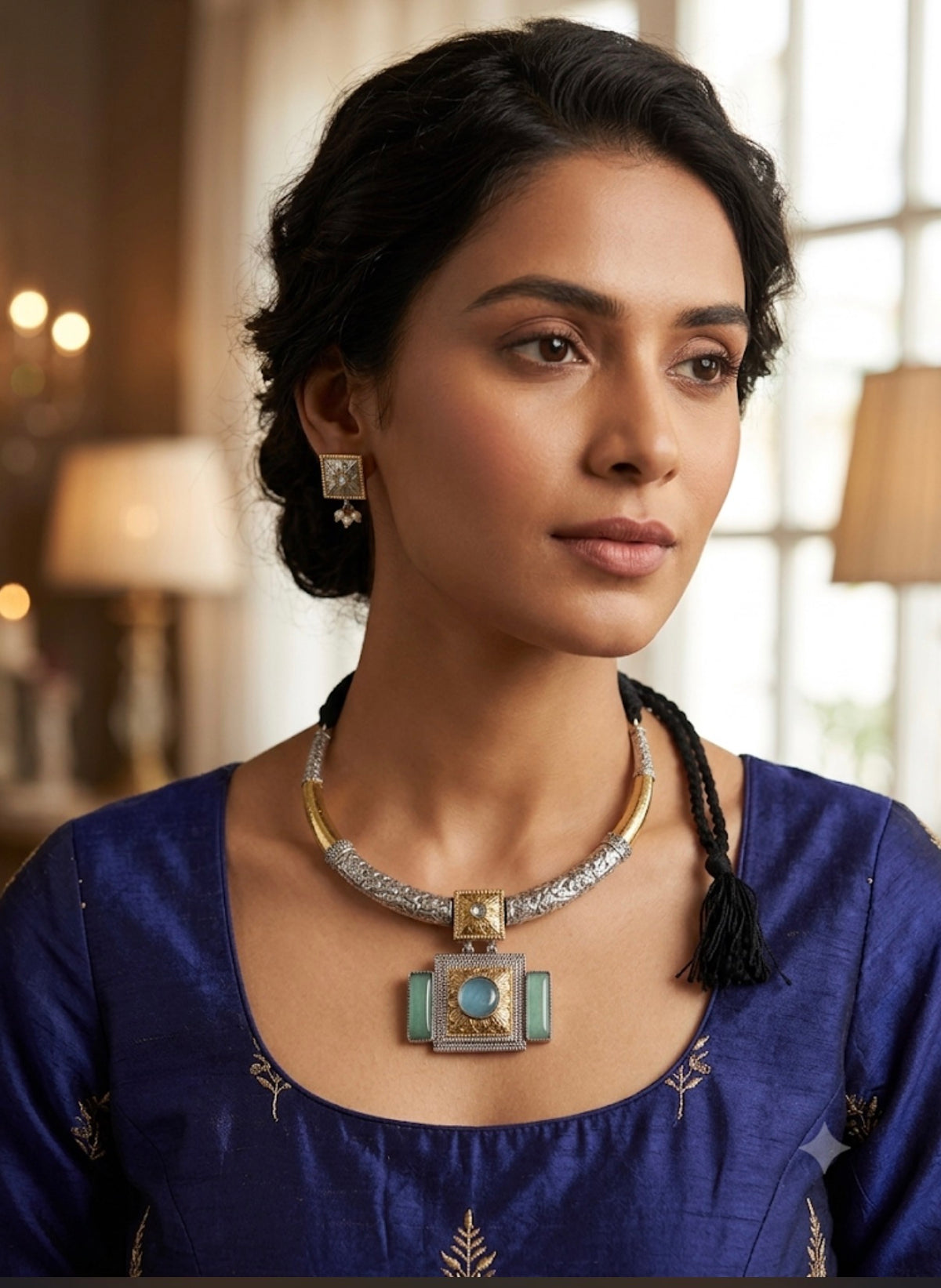 Sea-Mist Sage Dual-Tone Hasli Set