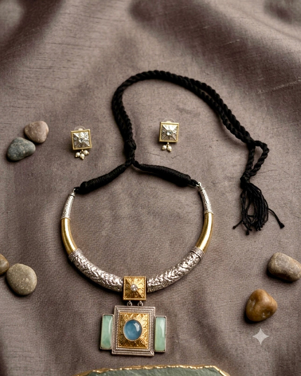 Sea-Mist Sage Dual-Tone Hasli Set