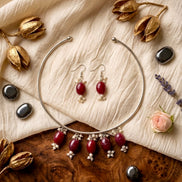 Ruby Droplet Hasli Necklace Set