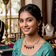 Ruby Droplet Hasli Necklace Set