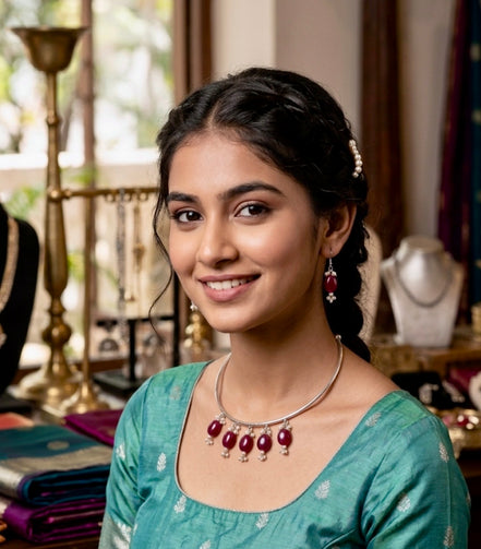 Ruby Droplet Hasli Necklace Set
