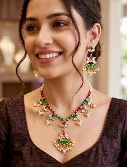 Emerald Blossom Festive Necklace Set