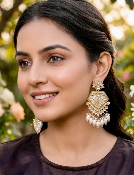 Ivory Blossom Sheild Earing