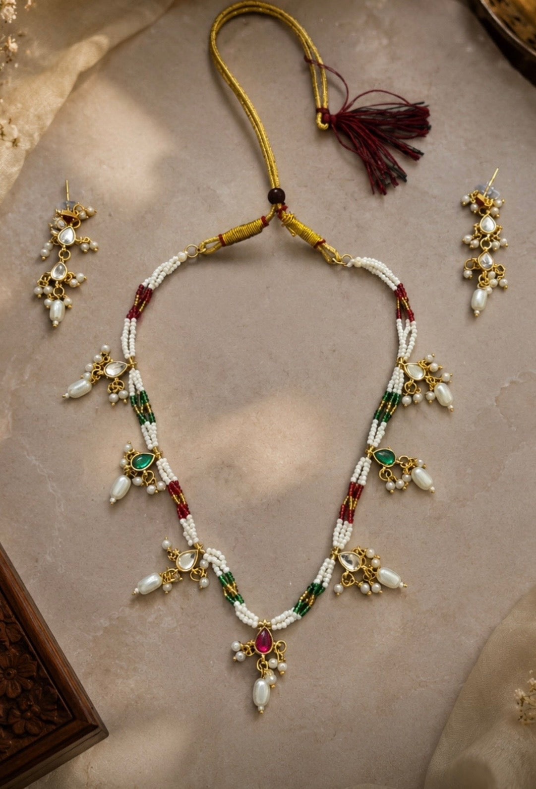 Gold-Plated Kundan and Seed Pearl light weight neacklace set