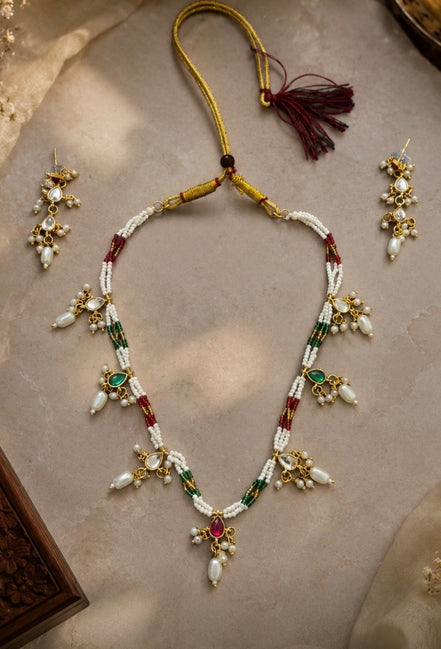 Gold-Plated Kundan and Seed Pearl light weight neacklace set