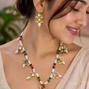 Gold-Plated Kundan and Seed Pearl light weight neacklace set