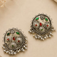 Oxidised Silver Kashmiri-Style Multi-Stone Stud