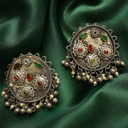 Oxidised Silver Kashmiri-Style Multi-Stone Stud