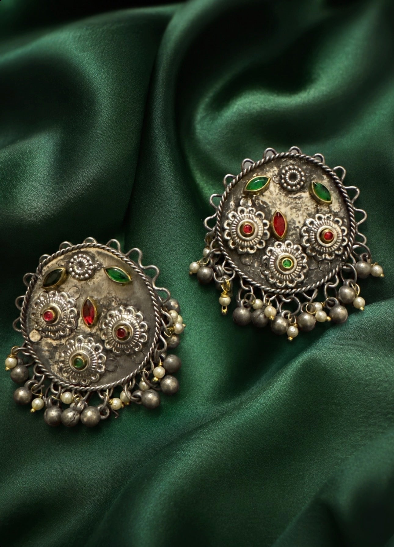 Oxidised Silver Kashmiri-Style Multi-Stone Stud