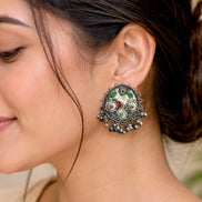 Oxidised Silver Kashmiri-Style Multi-Stone Stud