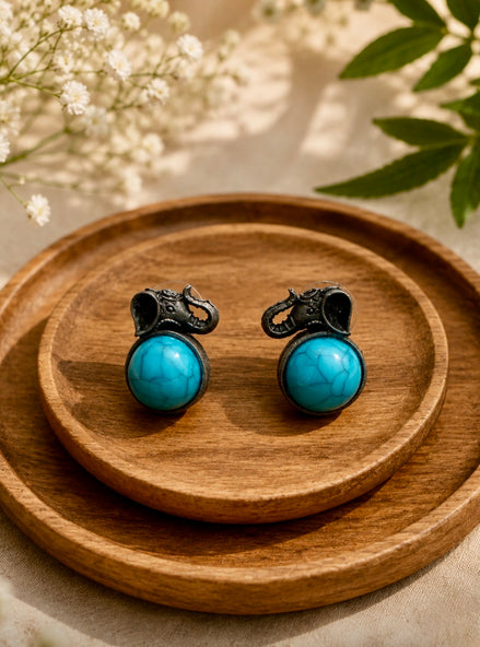 Oxidized Silver Elephant-Head Stud