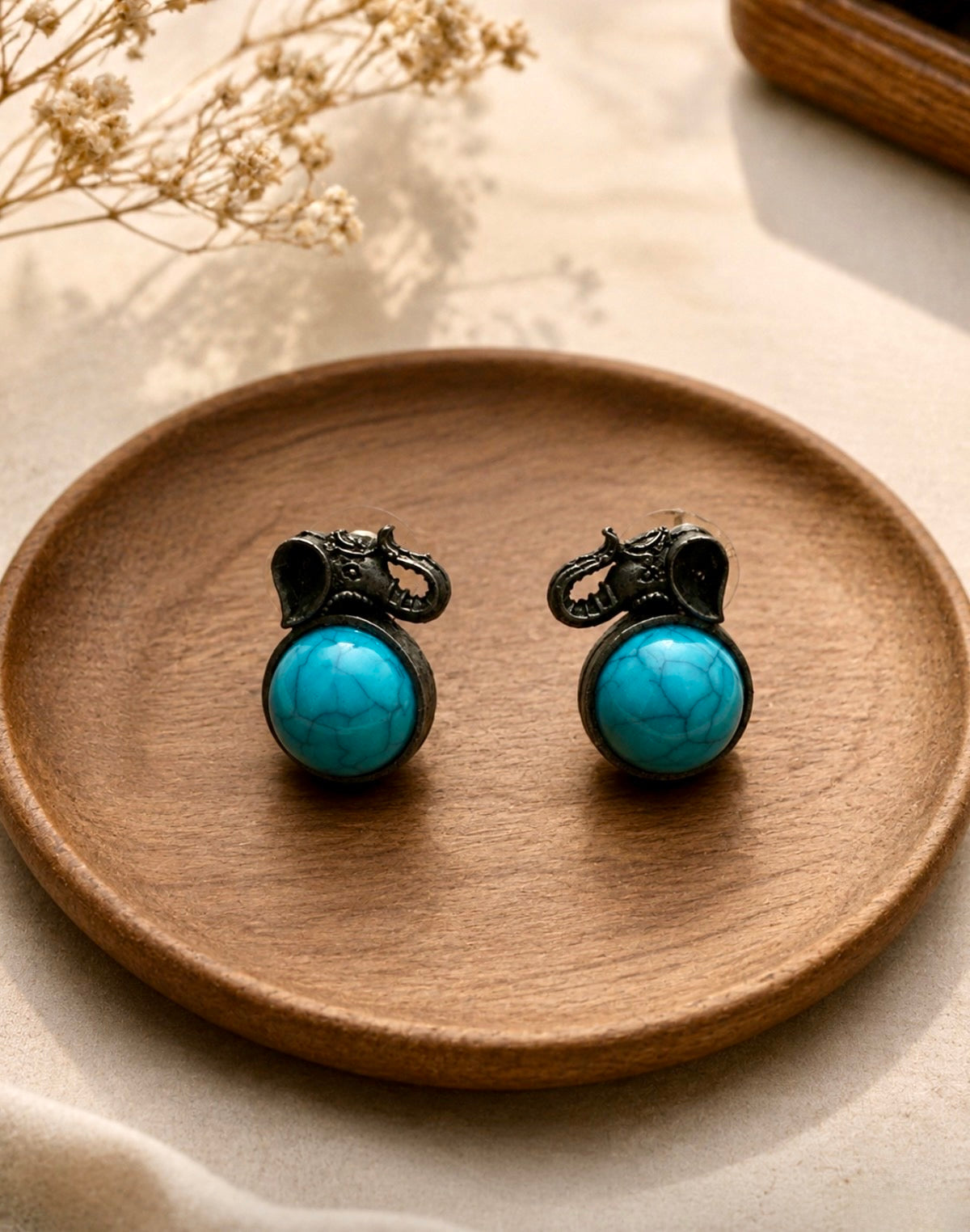 Oxidized Silver Elephant-Head Stud