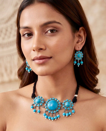 Anjum Choker Turquoise Set