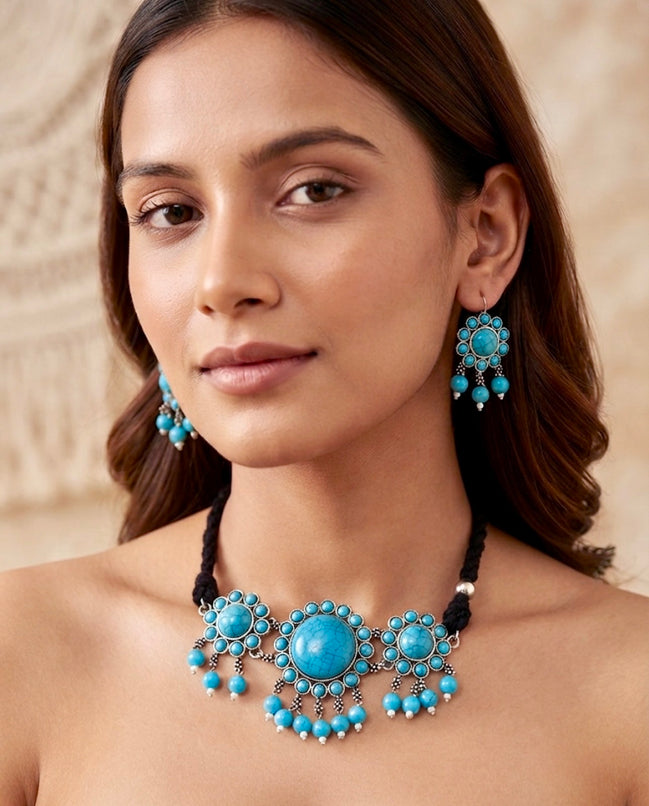 Anjum Choker Turquoise Set