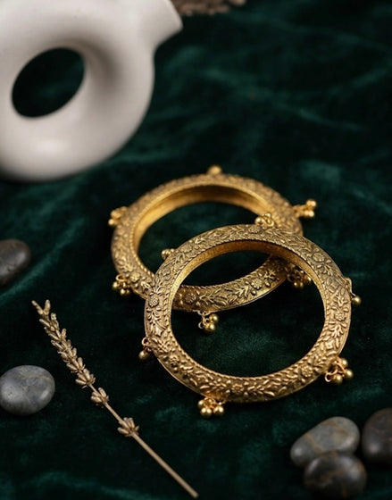GOLDEN Oxidized Ghungroo Bangles Set Of 2
