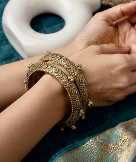 GOLDEN Oxidized Ghungroo Bangles Set Of 2