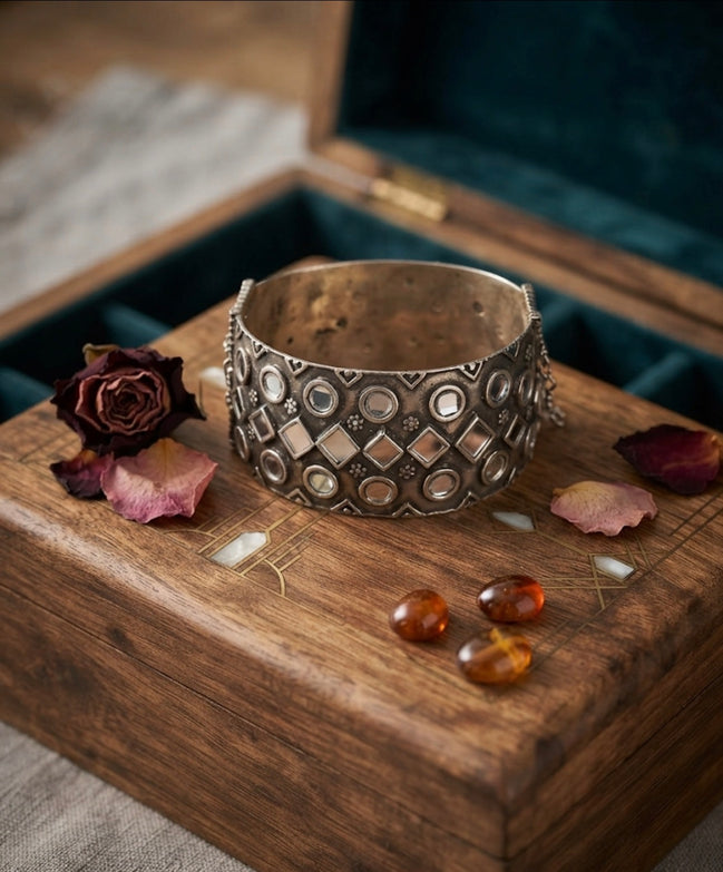 Zoya Mirror-Work Silver Cuff