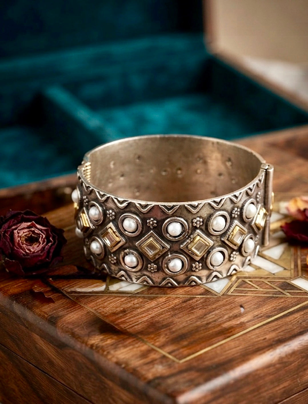 Zoya Mirror-Work Golden Silver CUFF