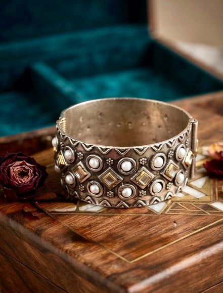 Zoya Mirror-Work Golden Silver CUFF