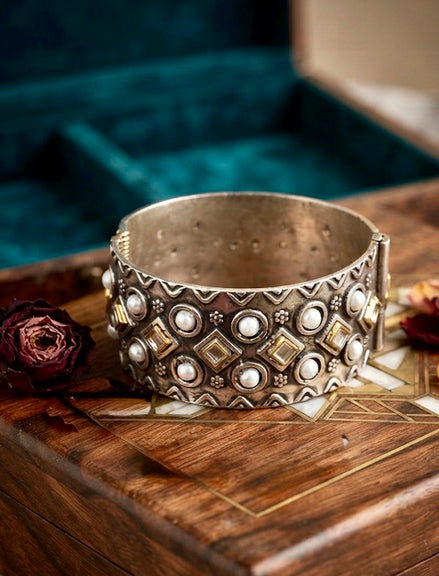 Zoya Mirror-Work Golden Silver CUFF