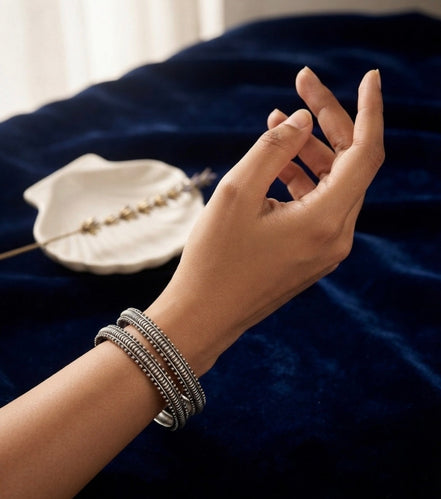 Zenia Multi-Wrap Oxidised Kada (Set Of 2)