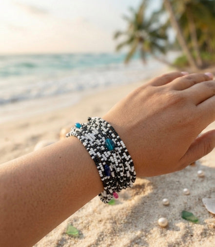 Midnight Mosaic Multi-Strand Beaded Bracelet