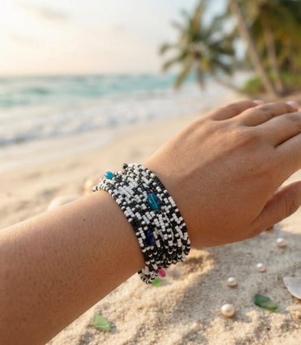 Midnight Mosaic Multi-Strand Beaded Bracelet