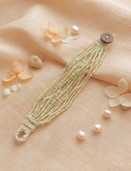 Mint & Peach Multi-Strand Pastel Beaded Bracelet