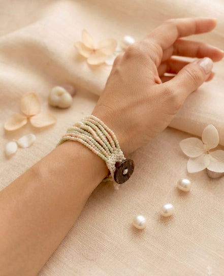 Mint & Peach Multi-Strand Pastel Beaded Bracelet