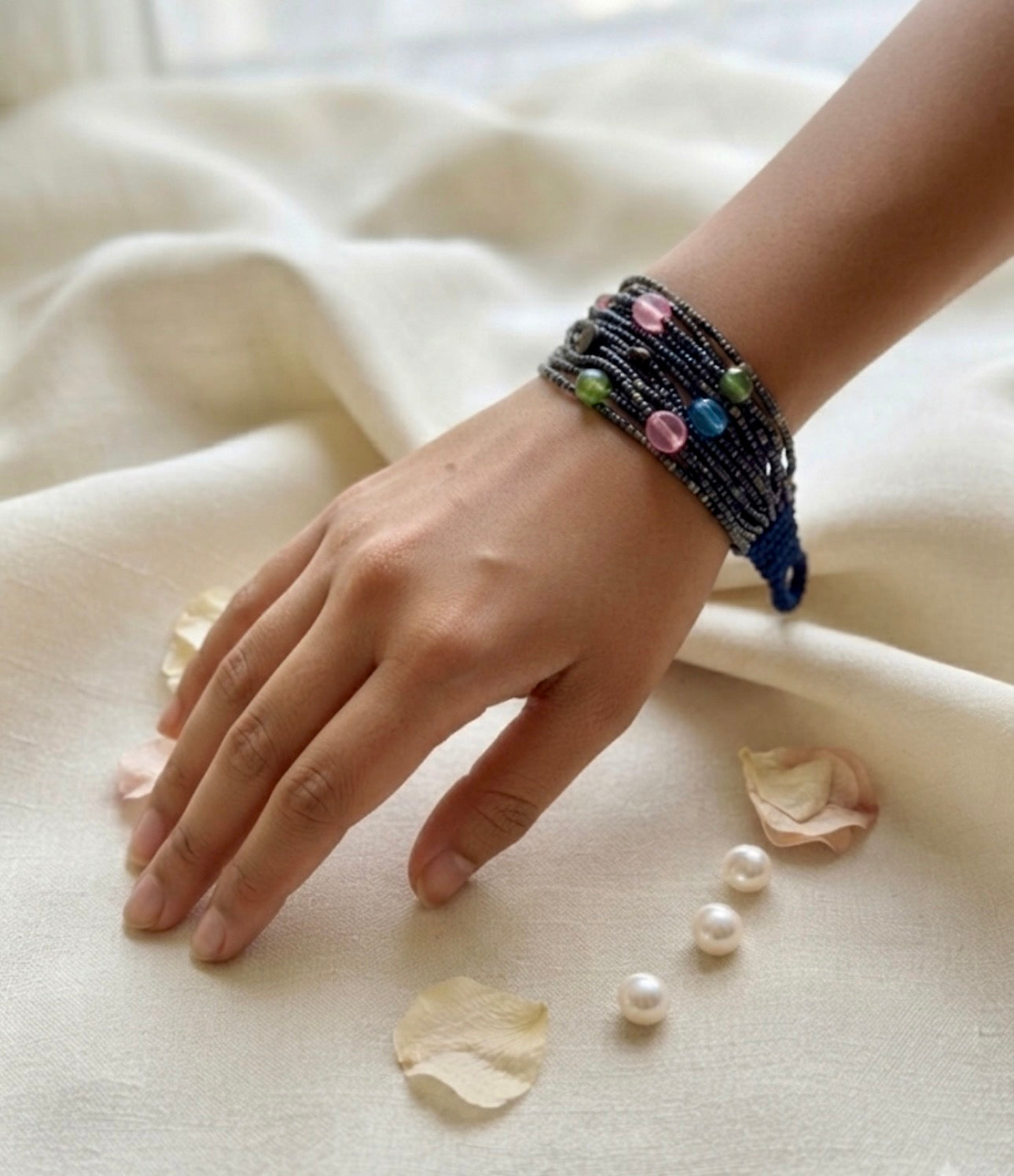 Twilight Multi-Strand Indigo Beaded Bracelet