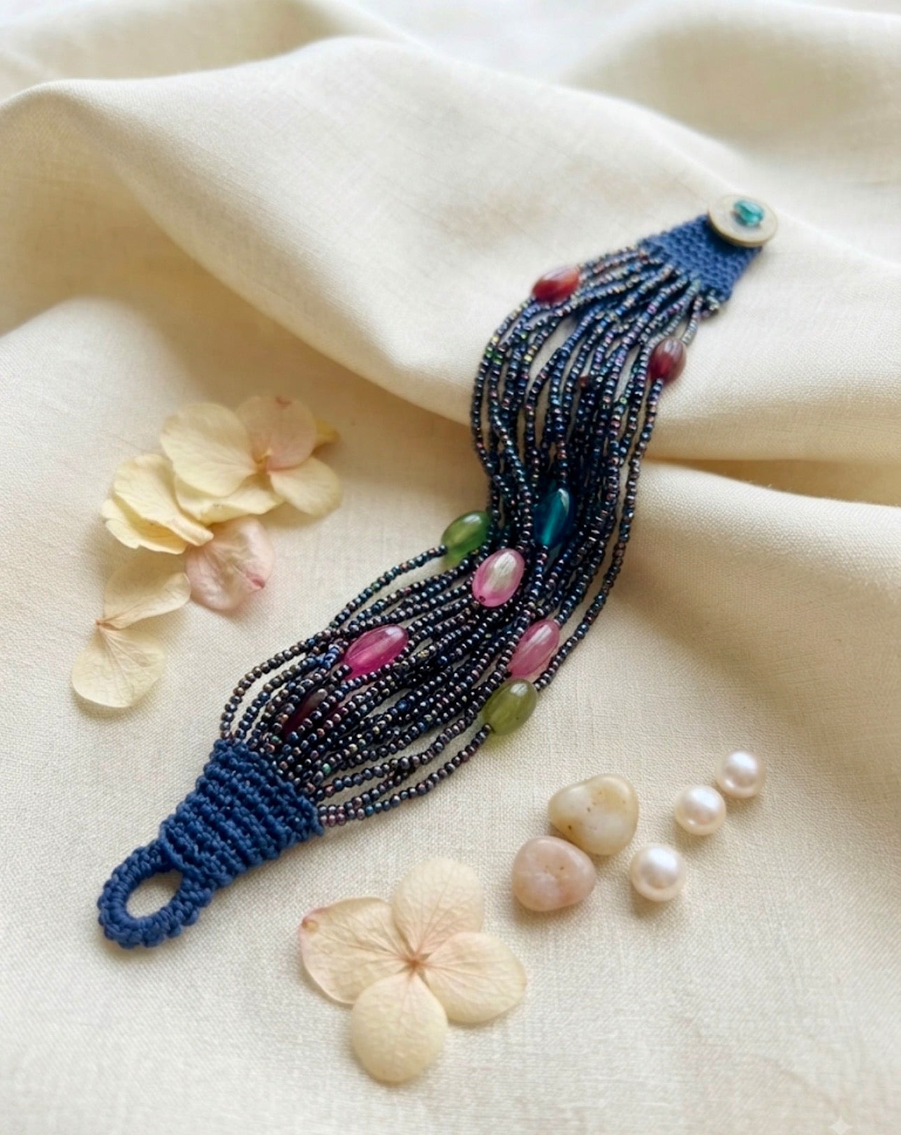 Twilight Multi-Strand Indigo Beaded Bracelet