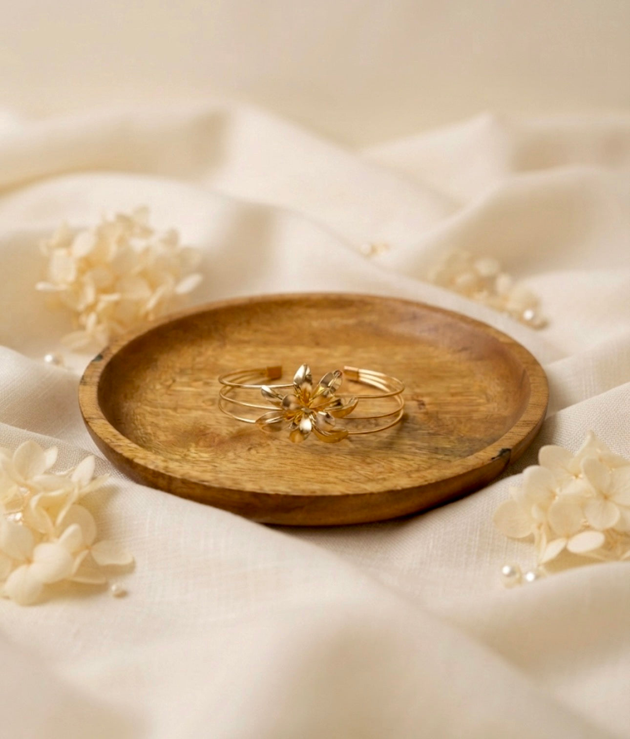 Golden Jasmine Matte Gold Triple-Wire Floral Cuff