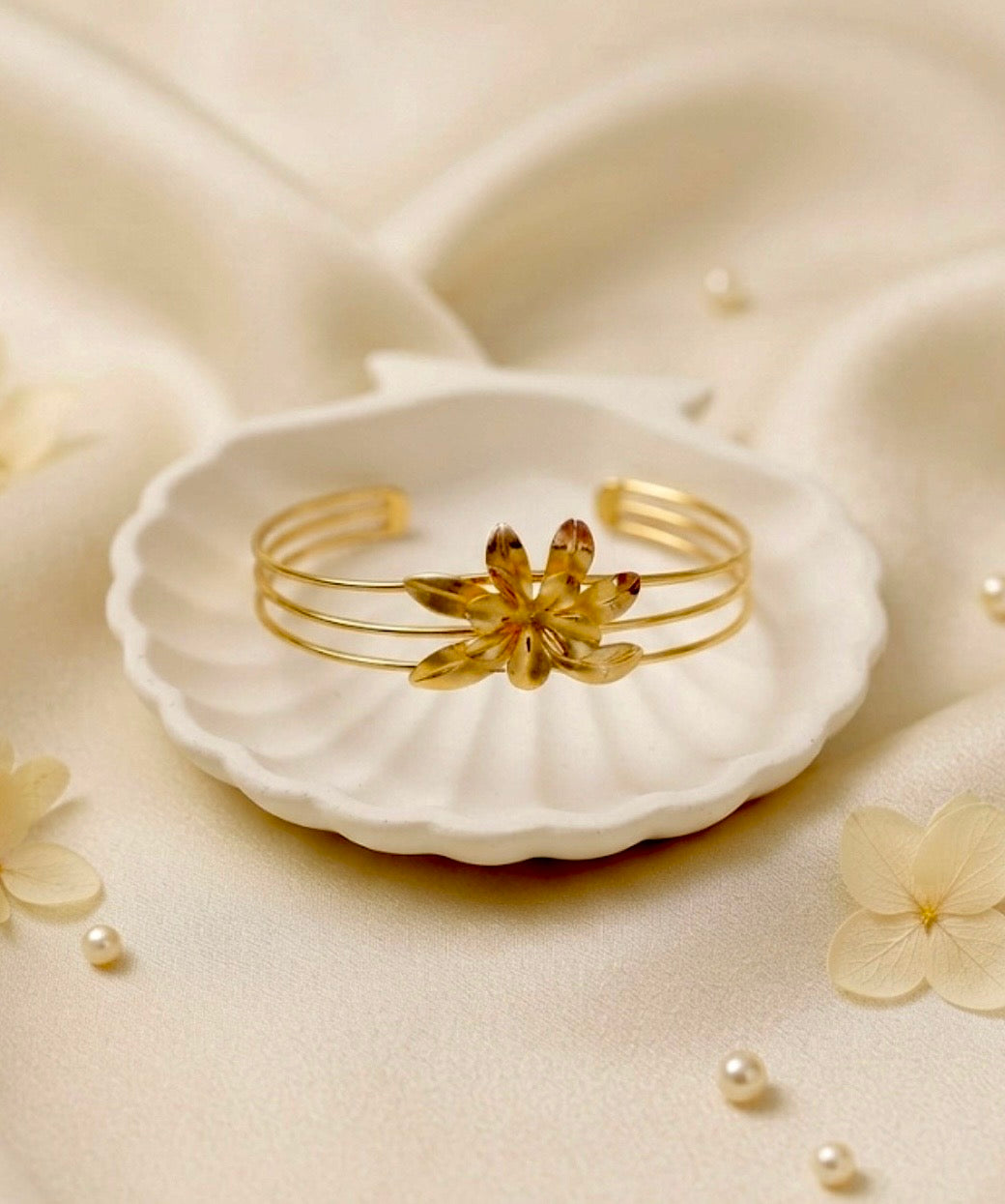 Golden Jasmine Matte Gold Triple-Wire Floral Cuff