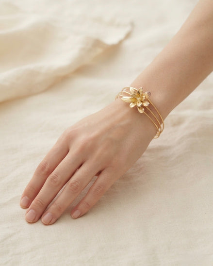 Golden Jasmine Matte Gold Triple-Wire Floral Cuff
