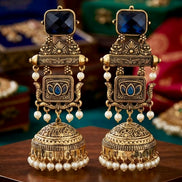Royal Indigo Lotus Jhumkas