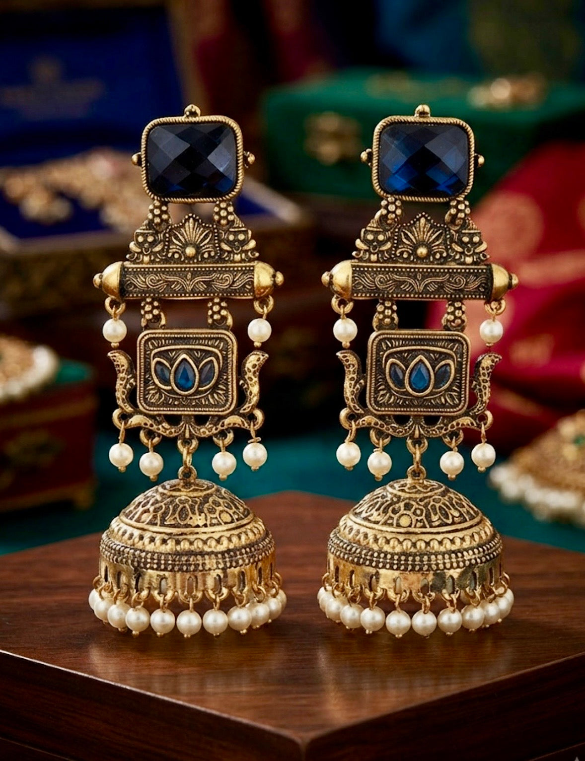 Royal Indigo Lotus Jhumkas