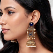 Royal Indigo Lotus Jhumkas