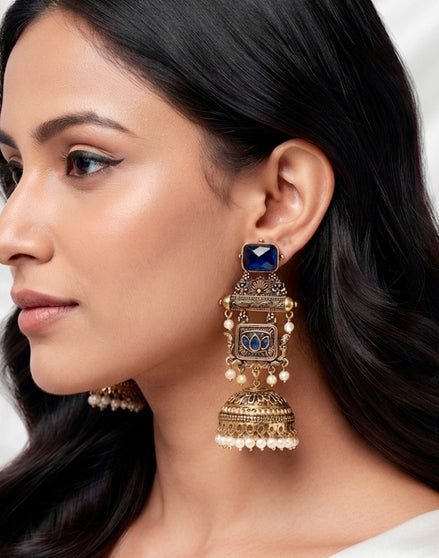 Royal Indigo Lotus Jhumkas