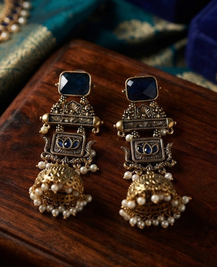 Royal Indigo Lotus Jhumkas