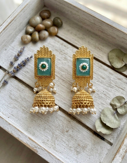 Mint Daisy Jhumkis