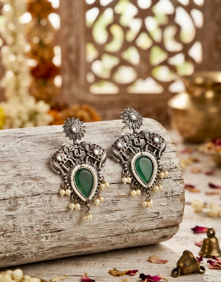 Airavat Jade Silver Danglers