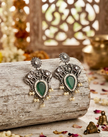 Airavat Jade Silver Danglers