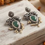 Airavat Jade Silver Danglers