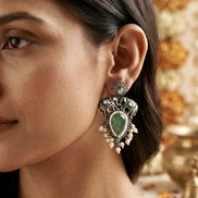 Airavat Jade Silver Danglers