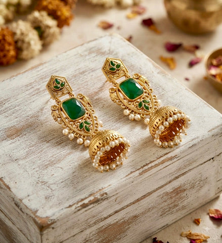 Rajkumari Emerald Jhumkas