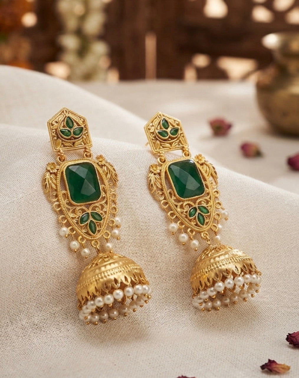 Rajkumari Emerald Jhumkas