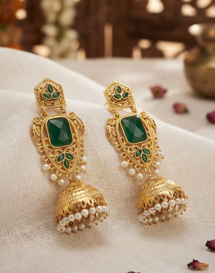 Rajkumari Emerald Jhumkas