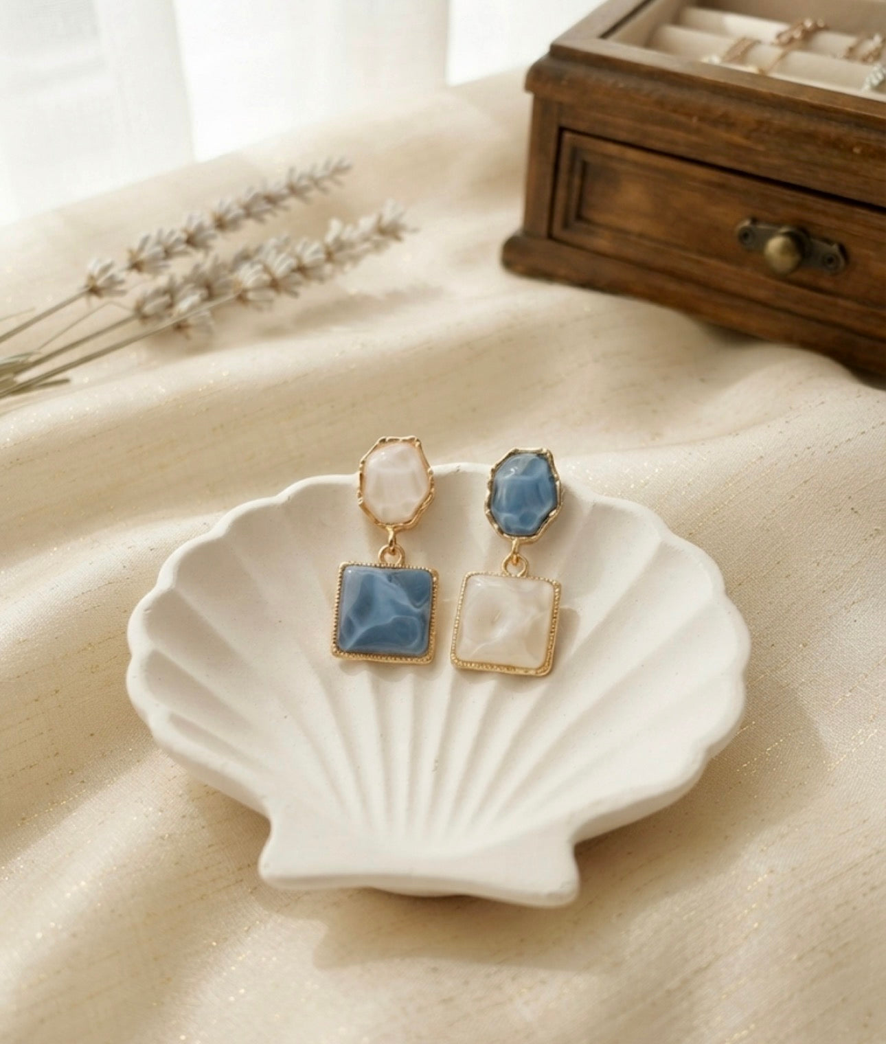 Mismatched Geometric Resin Drop Earrings.