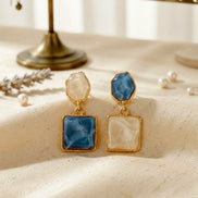 Mismatched Geometric Resin Drop Earrings.