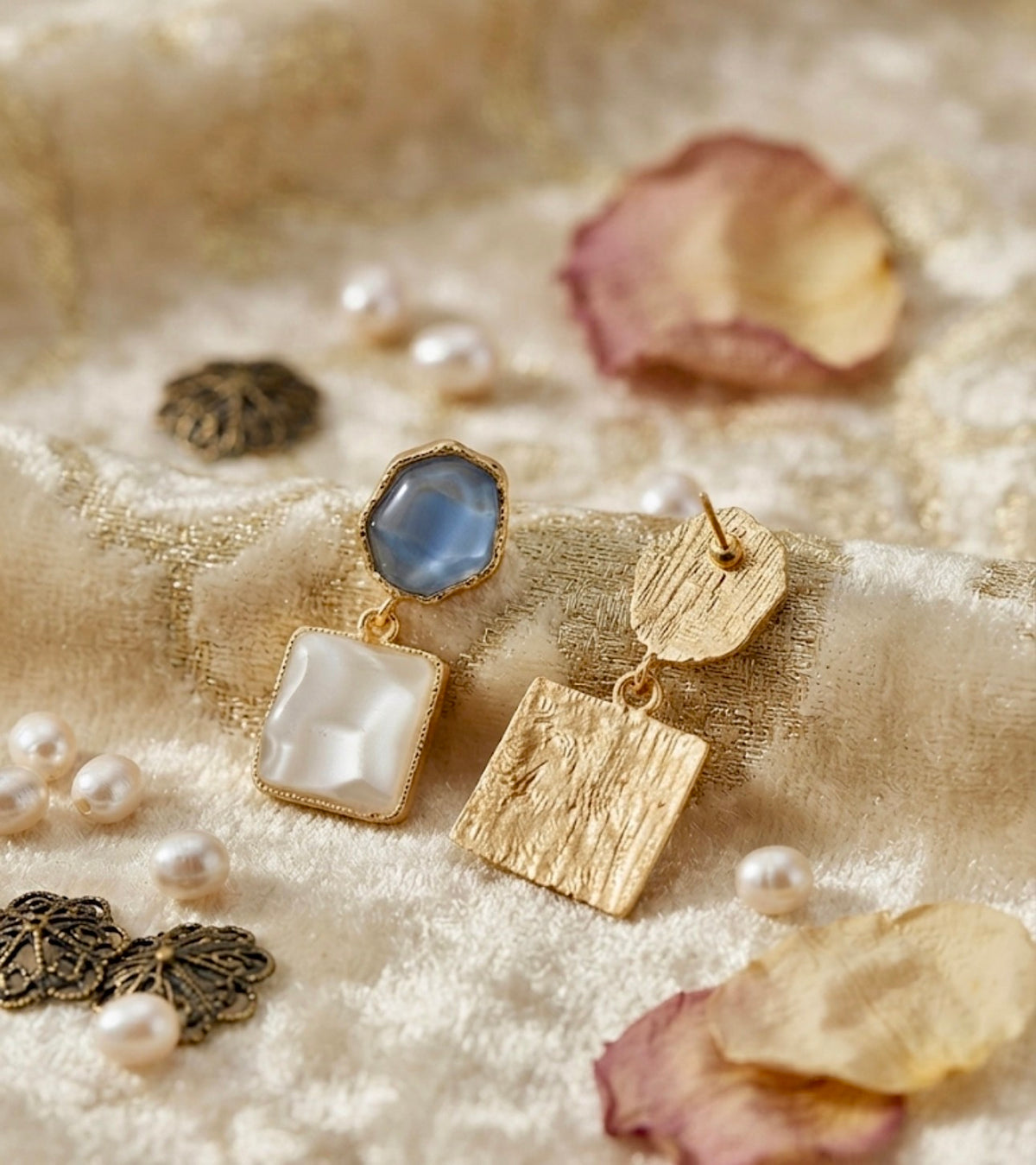 Mismatched Geometric Resin Drop Earrings.
